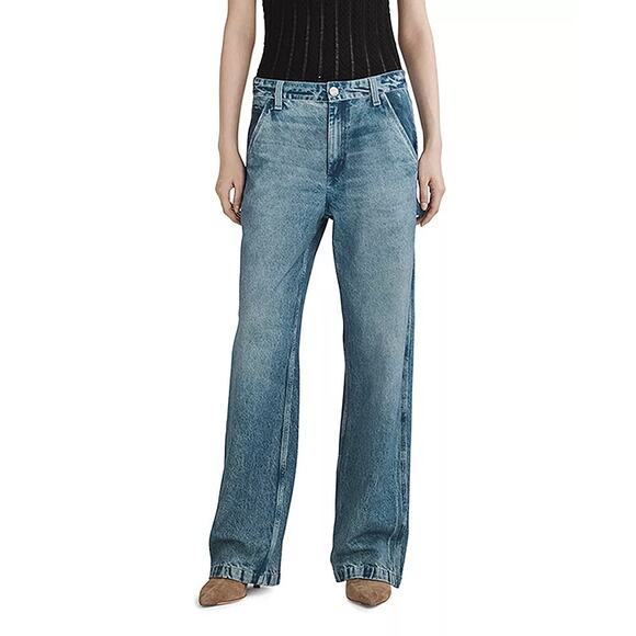 Miramar High Rise Straight Carpenter Cotton Terry Jeans In Floral Size 25 NWT - Picture 1 of 12